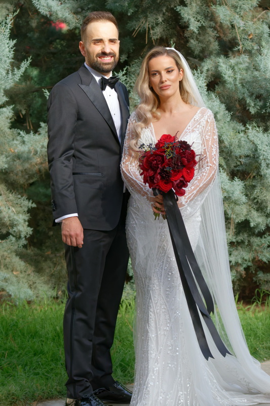 Bride and groom posing